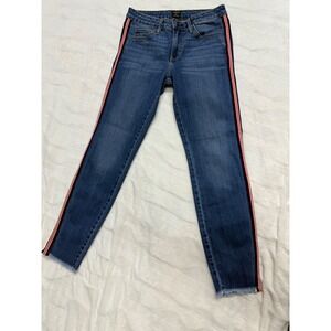 JUST BLACK‎ Women's Blue Skinny Jeans with Red & Blue Side Stripe Size 27